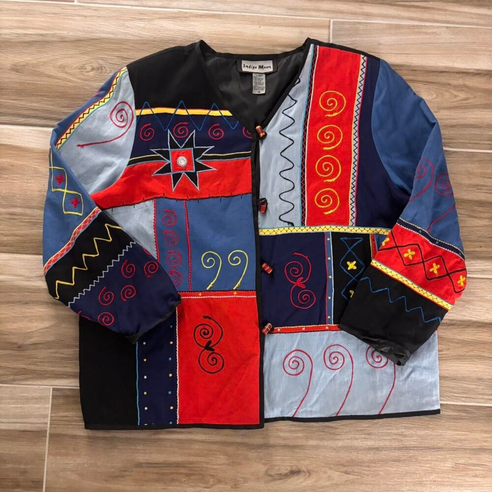 Vintage 90s Style Patchwork Embroidery Sweater